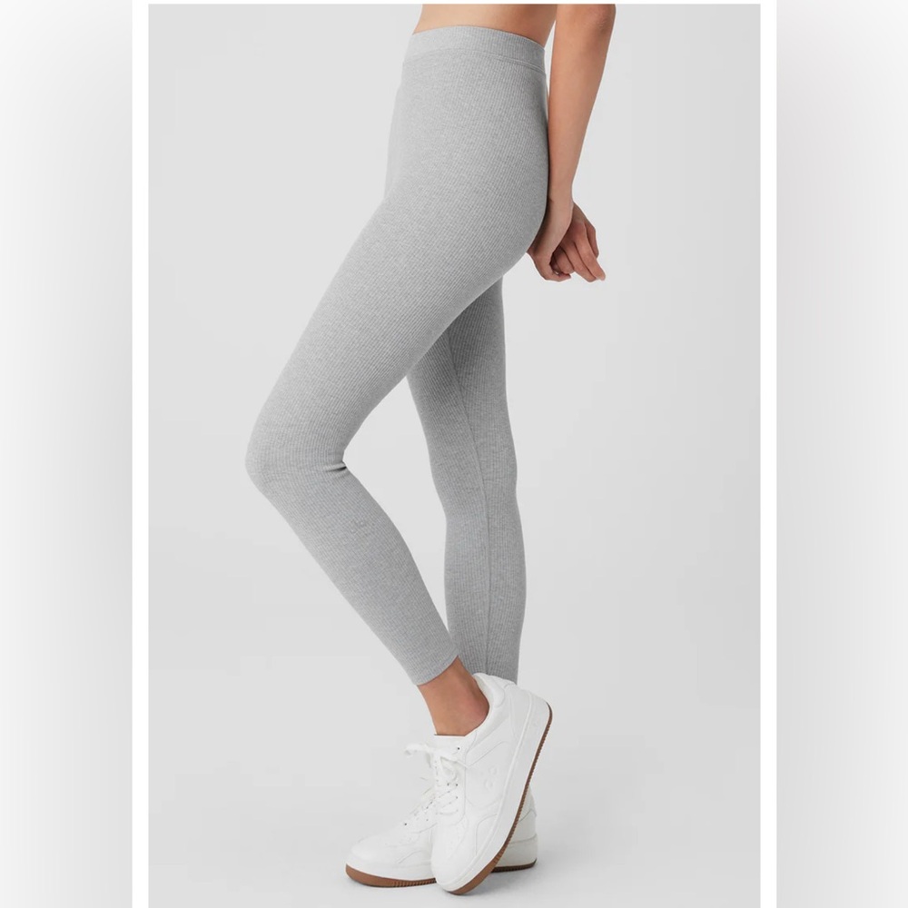 ALO Yoga | Ribbed High-Waist 7/8 Blissful Legging | Athletic Heather Grey | XS